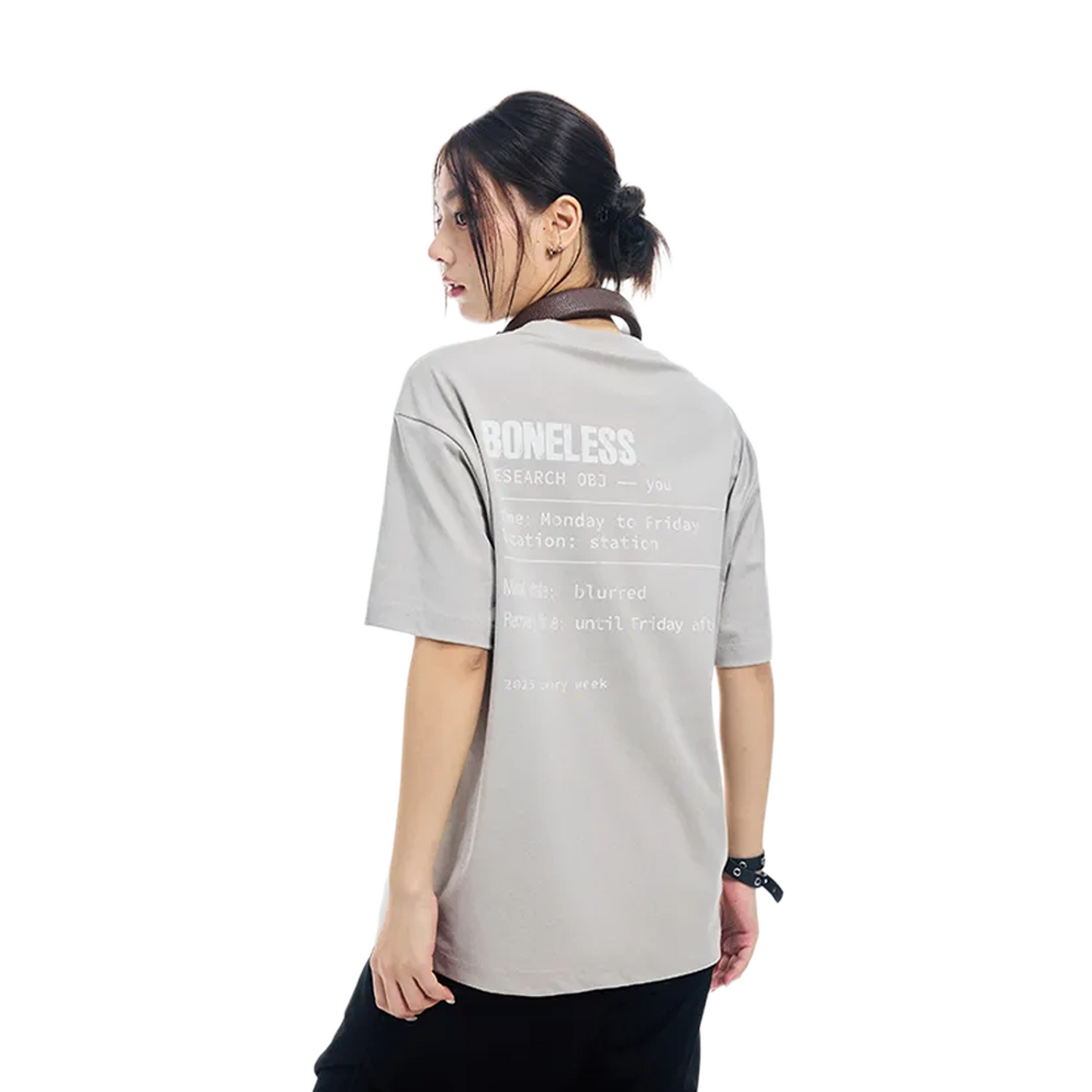 BONELESS Distressed Pattern Print S/S Tee Pigeon Feather Grey (SS25)