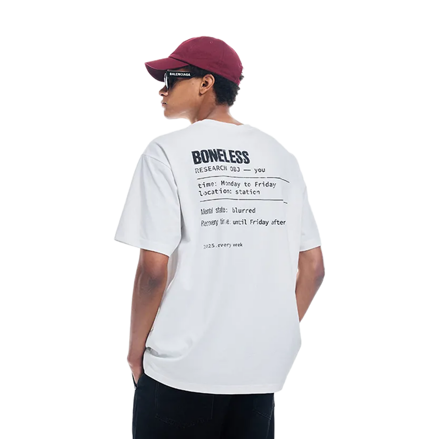 BONELESS Distressed Pattern Print S/S Tee White (SS25)