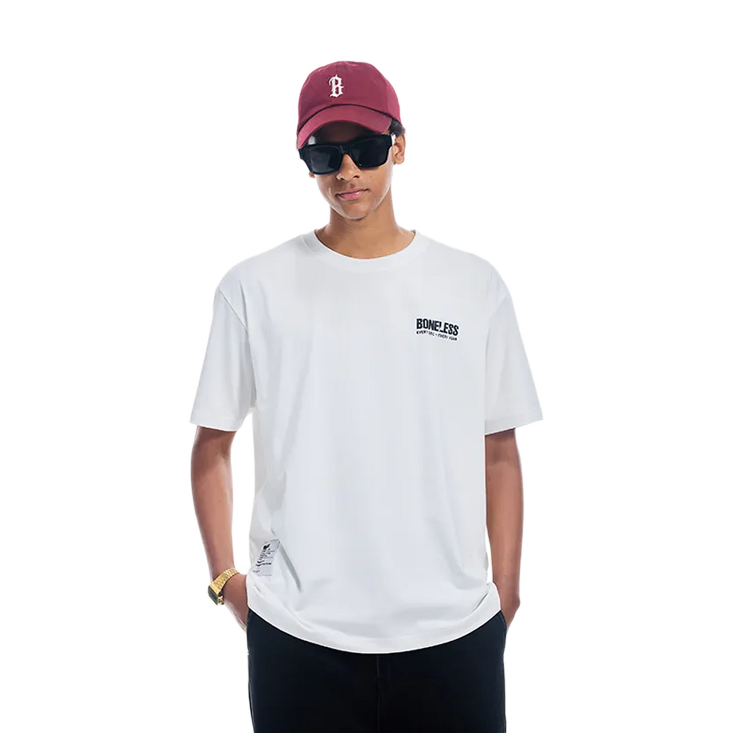 BONELESS Distressed Pattern Print S/S Tee White (SS25)