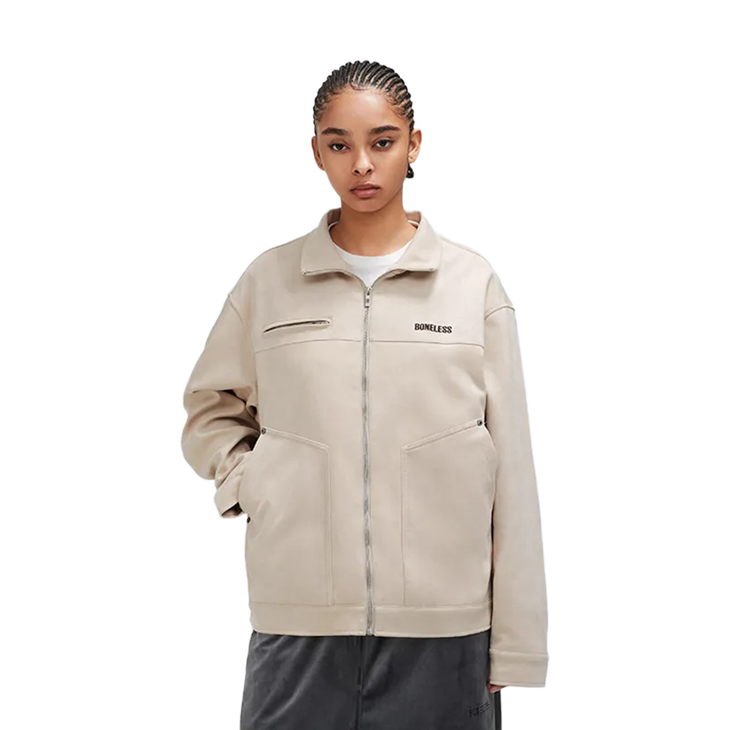 BONELESS Embroidered Logo Suede Jacket Apricot (FW24)