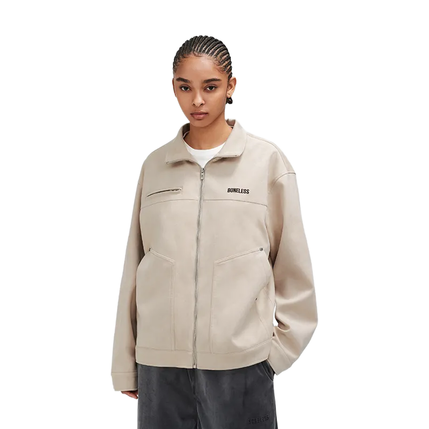 BONELESS Embroidered Logo Suede Jacket Apricot (FW24)