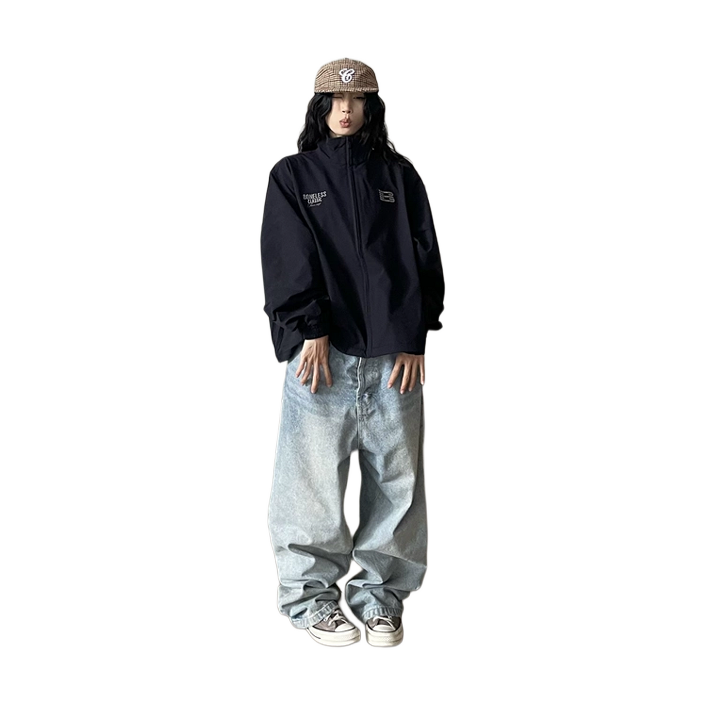 BONELESS Embroidered Loose Stand Jacket Black (FW25)
