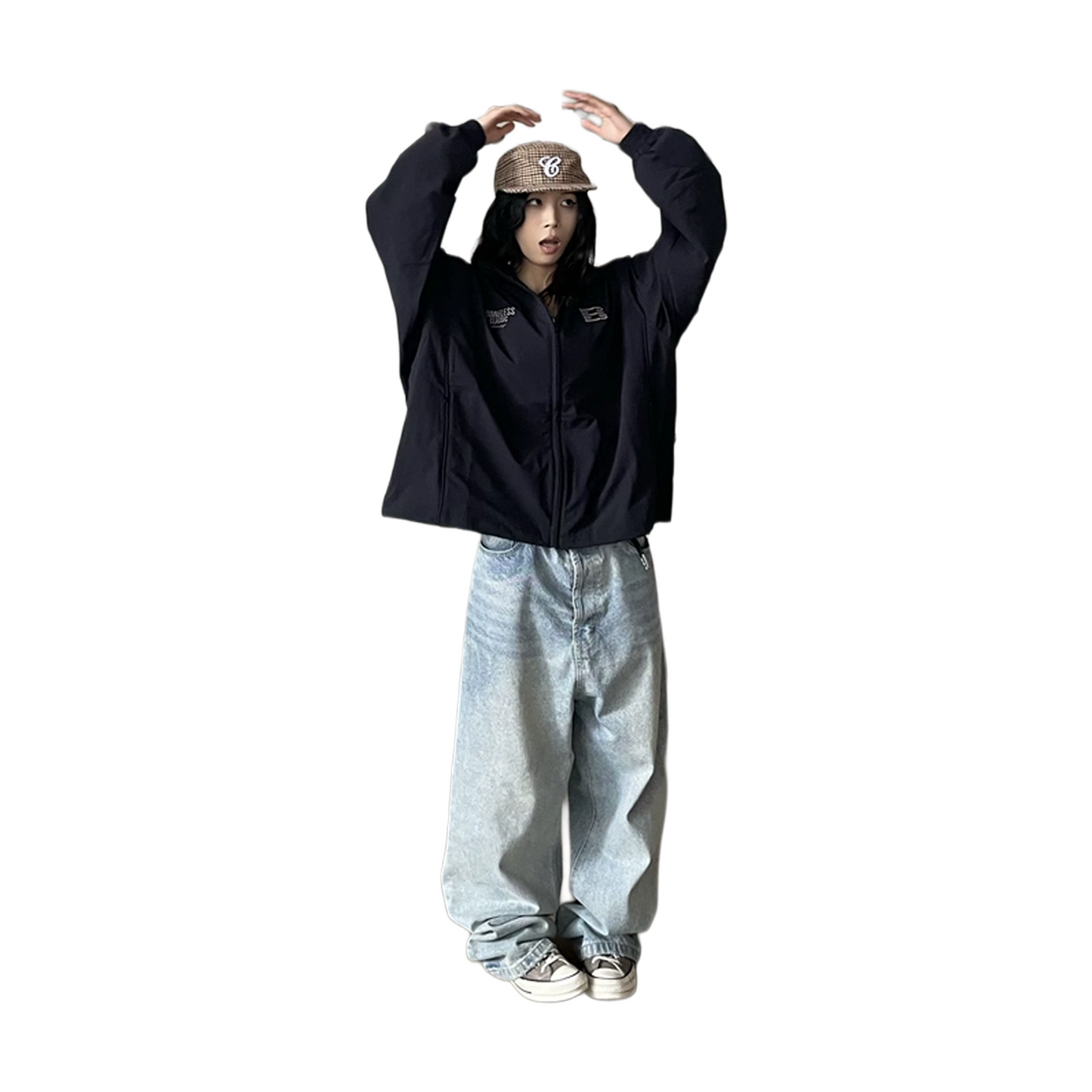 BONELESS Embroidered Loose Stand Jacket Black (FW25)