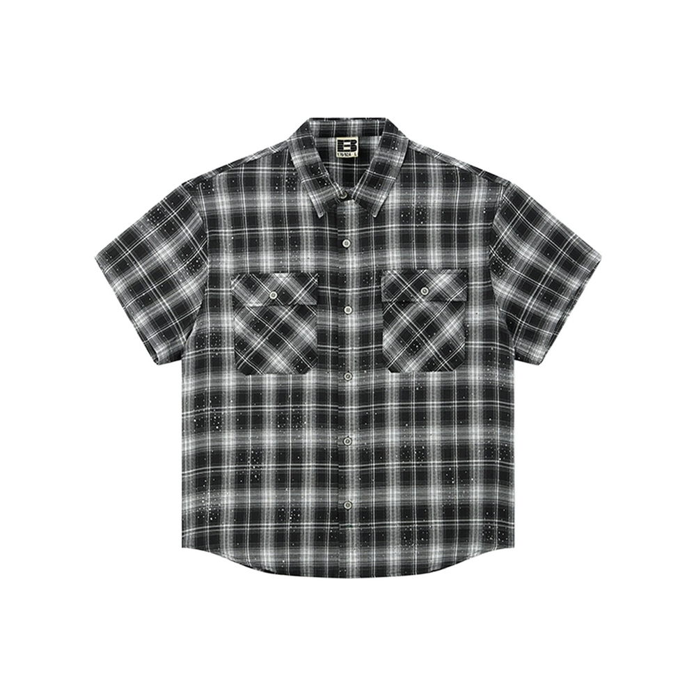 BONELESS Full Diamond Plaid Basic Short Sleeved Shirt Black (SS25)