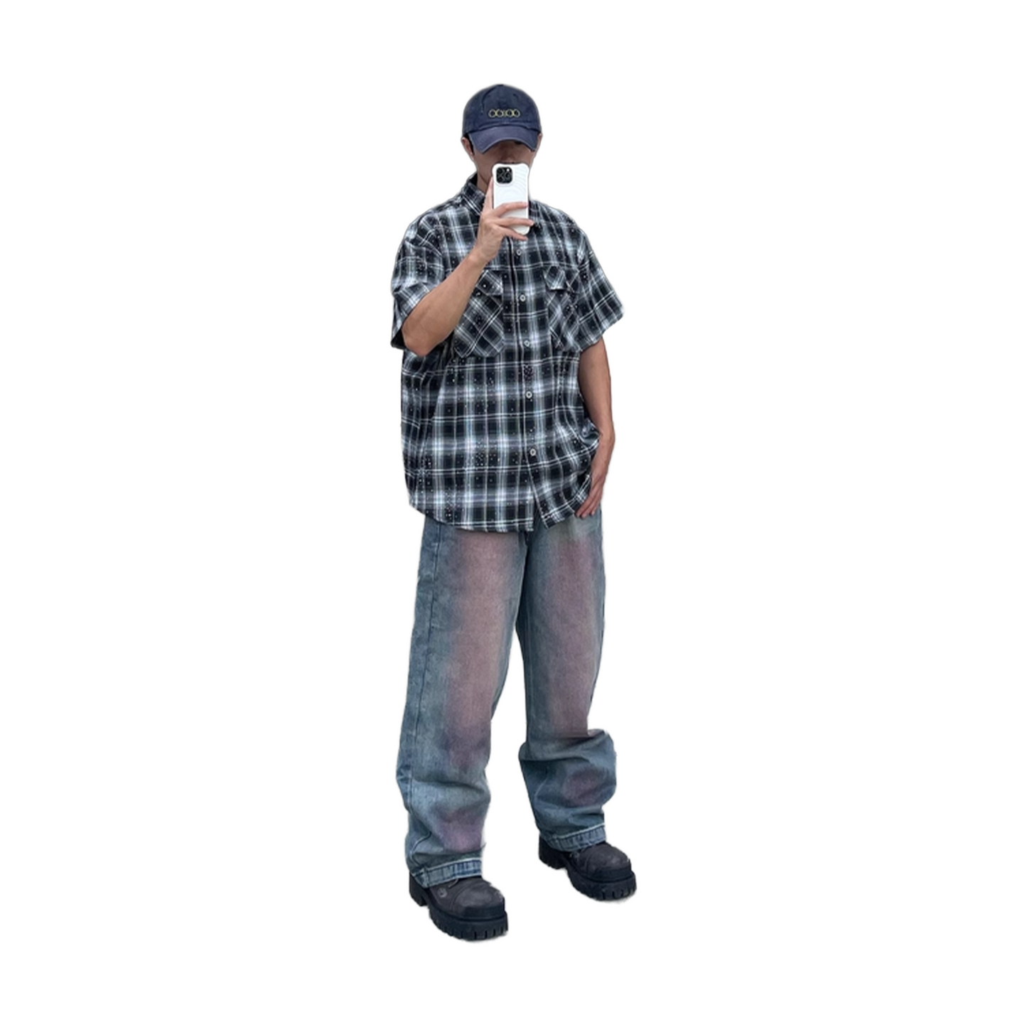 BONELESS Full Diamond Plaid Basic Short Sleeved Shirt Black (SS25)