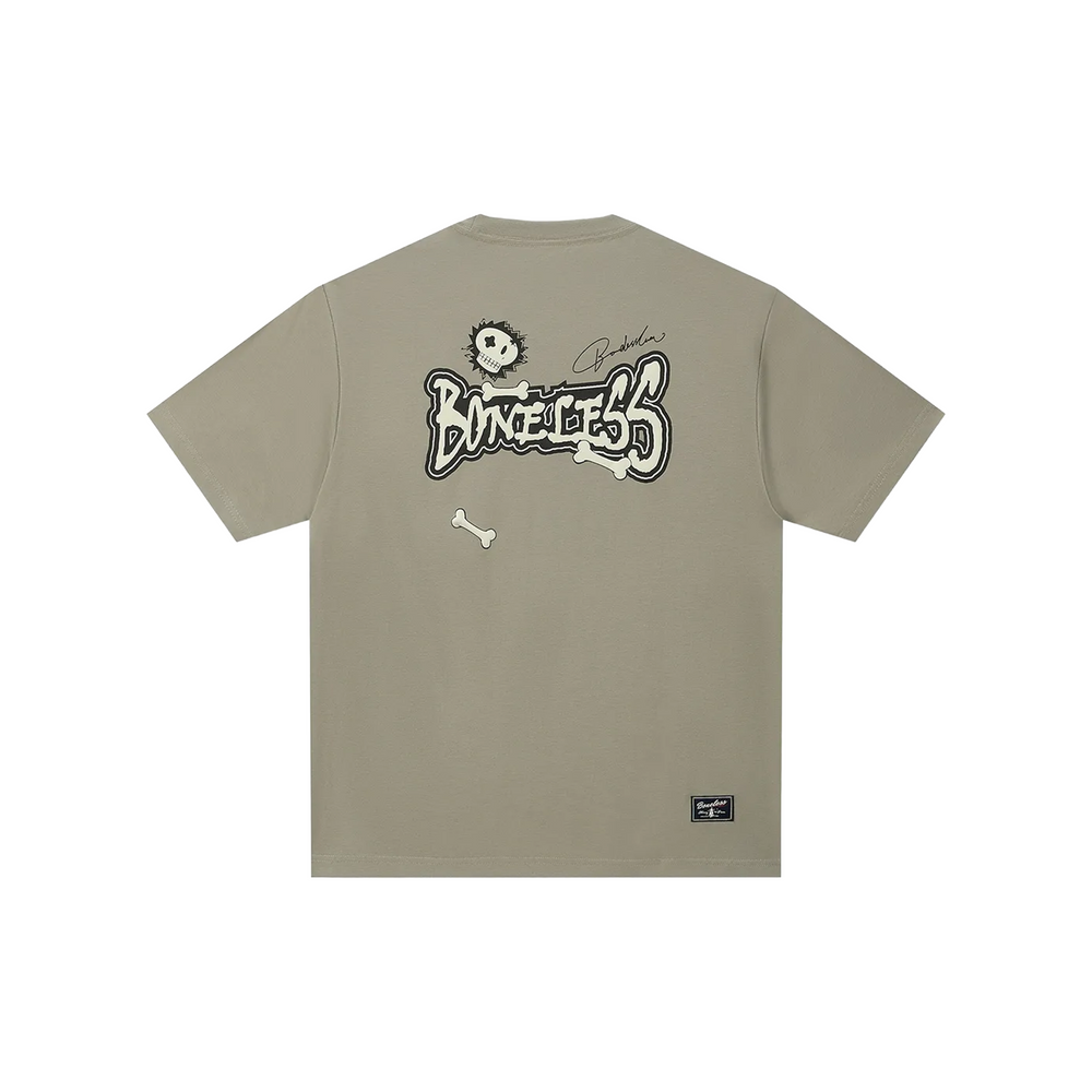 BONELESS Fun Letter Skull Printed Short Sleeved Tee Ivory Grey Green (SS25)
