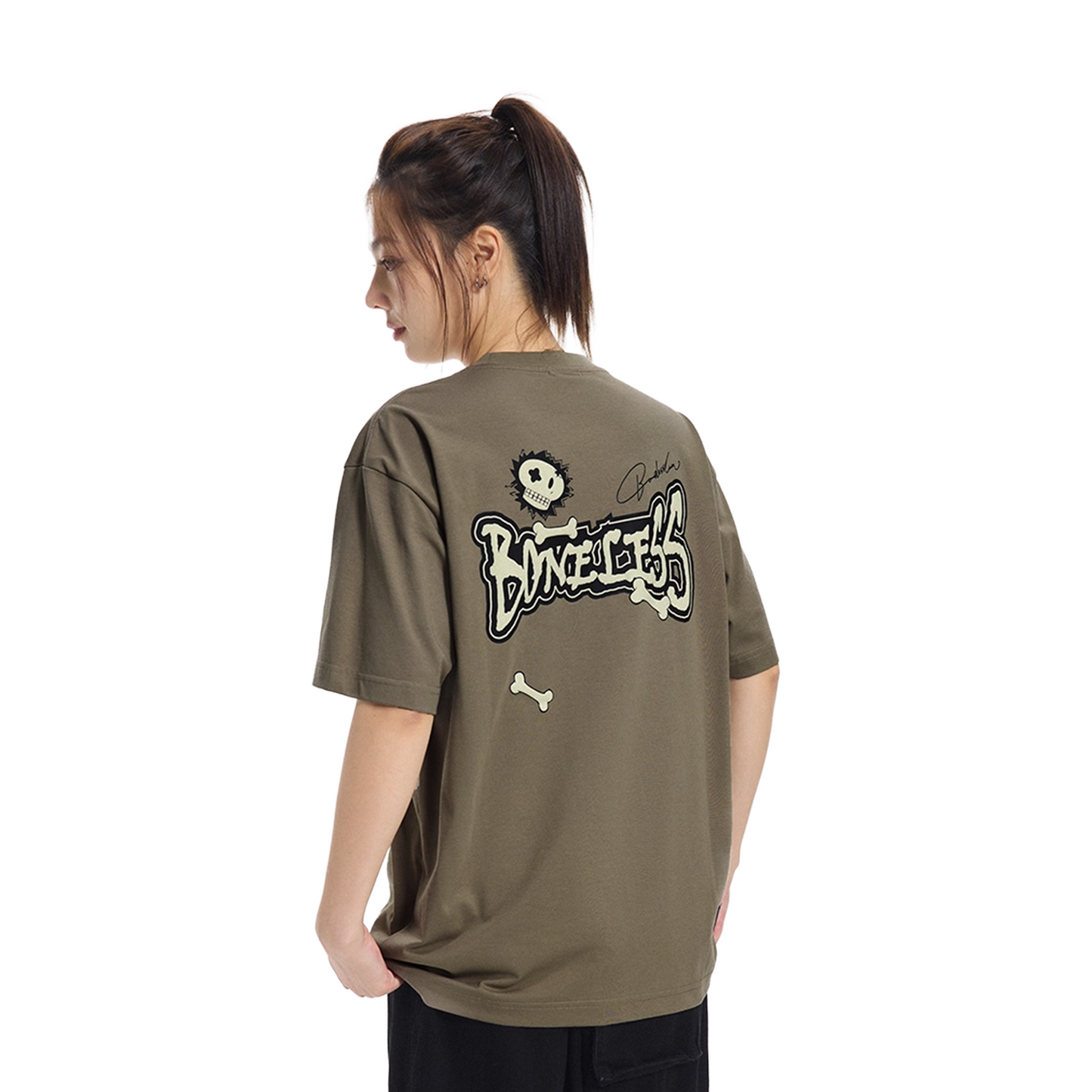 BONELESS Fun Letter Skull Printed Short Sleeved Tee Ivory Grey Green (SS25)