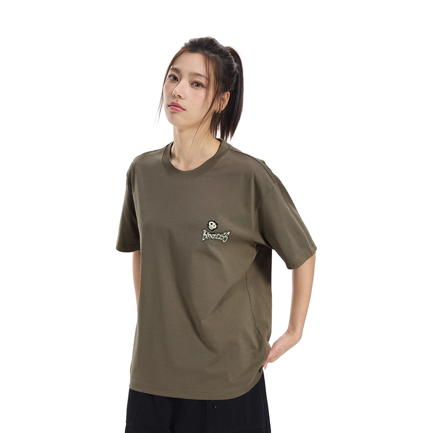 BONELESS Fun Letter Skull Printed Short Sleeved Tee Ivory Grey Green (SS25)