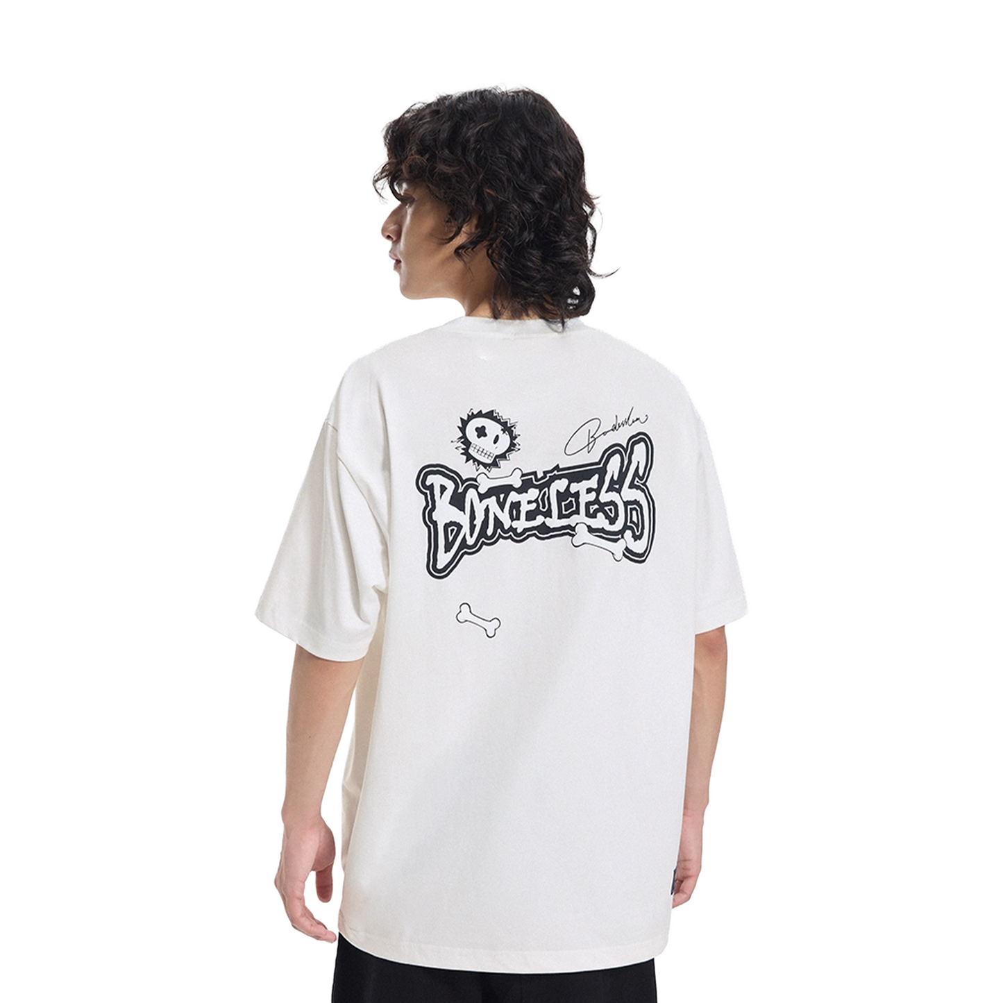 BONELESS Fun Letter Skull Printed Short Sleeved Tee Ivory White (SS25)
