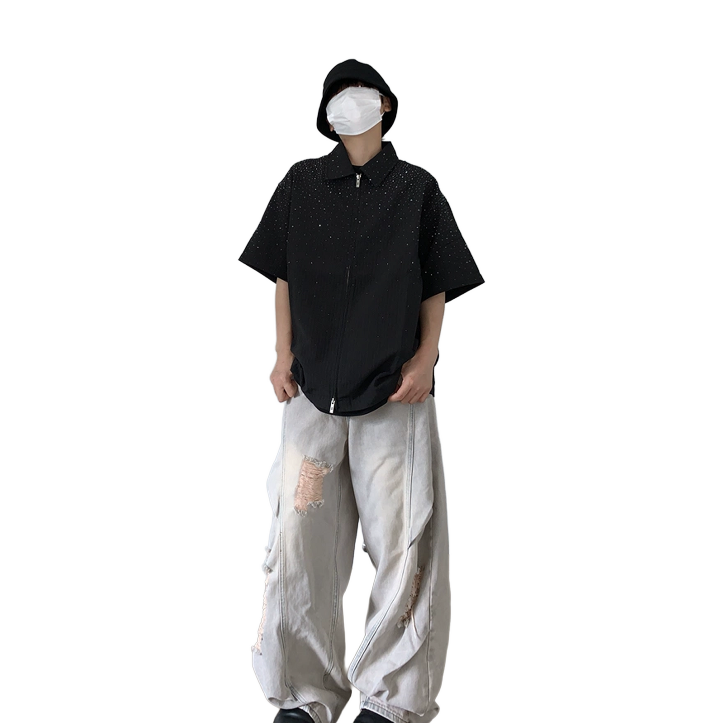 BONELESS Gradient Rhinestone Shirt Black (SS25)