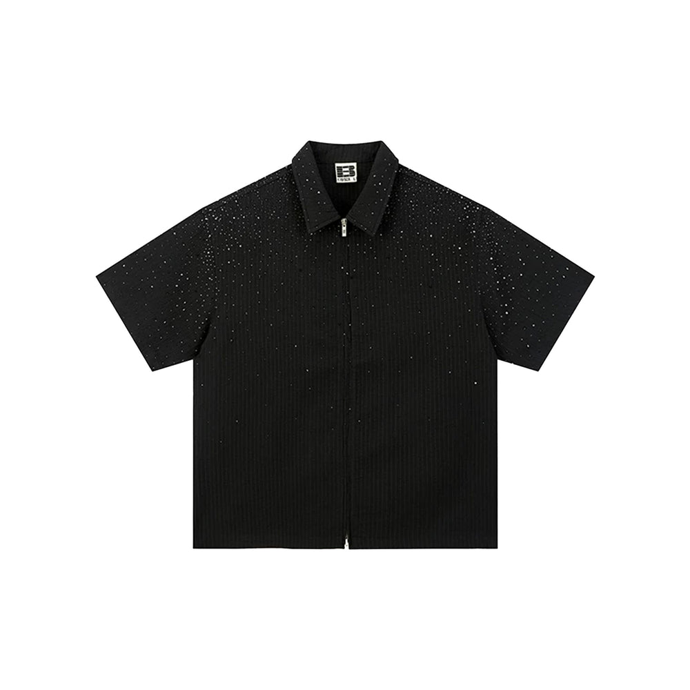 BONELESS Gradient Rhinestone Zip-Up Shirt Black (SS25)