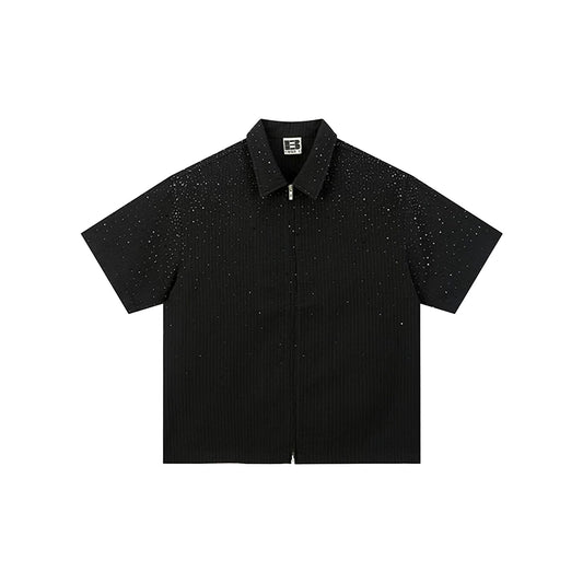 BONELESS Gradient Rhinestone Zip-Up Shirt Black (SS25)