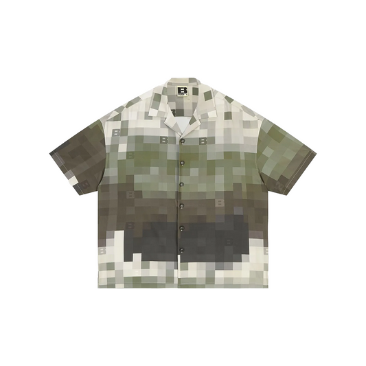 BONELESS Jacquard Cuban Collar Short Sleeved Shirt Camouflaged Green (SS24)