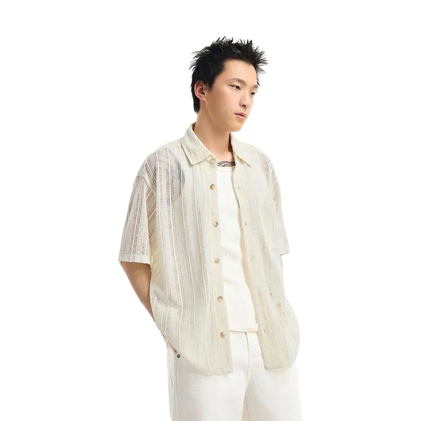 BONELESS Knit Openwork Short Sleeved Shirt Light Apricot (SS25)