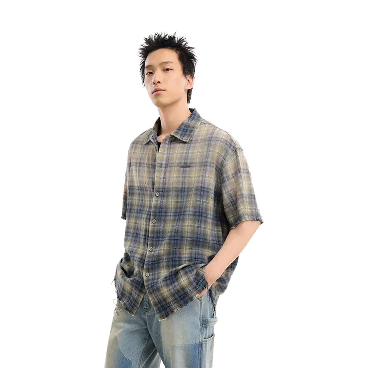 BONELESS Logo Washed Pure Gradient Short Sleeved Shirt Blue/Yellow (SS25)