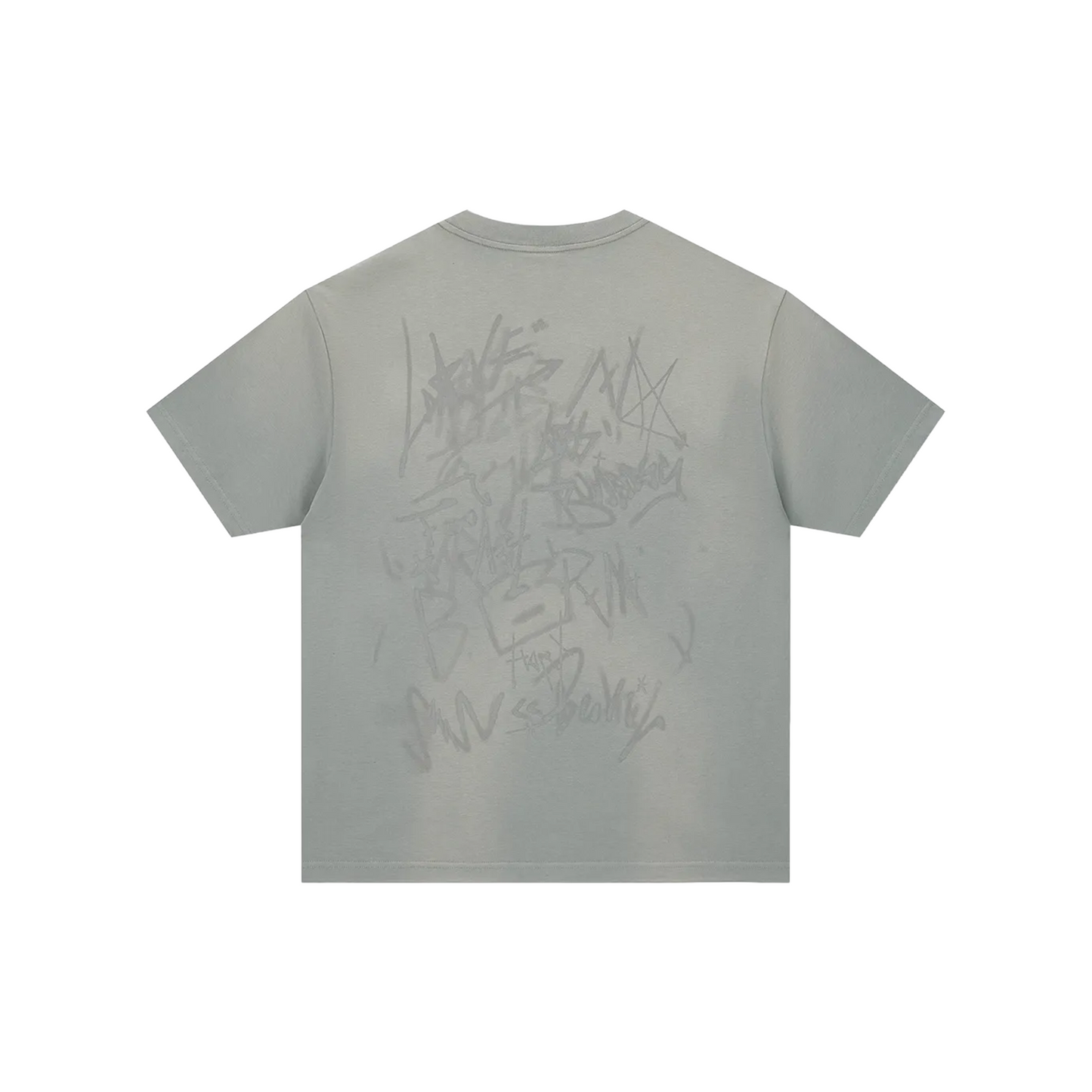 BONELESS Old Washed Graffiti Pattern Tee Light Grey (SS25)