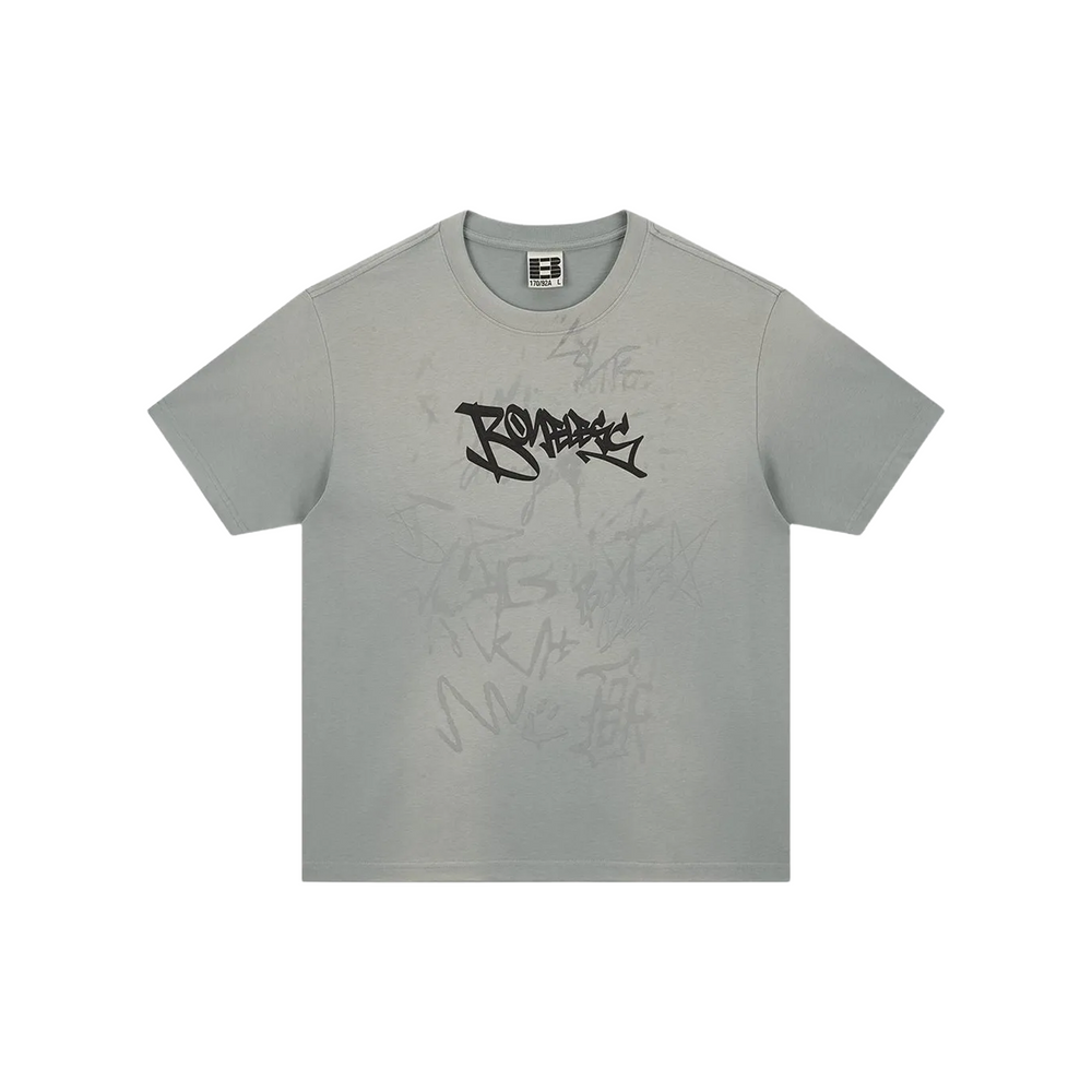 BONELESS Old Washed Graffiti Pattern Tee Light Grey (SS25)