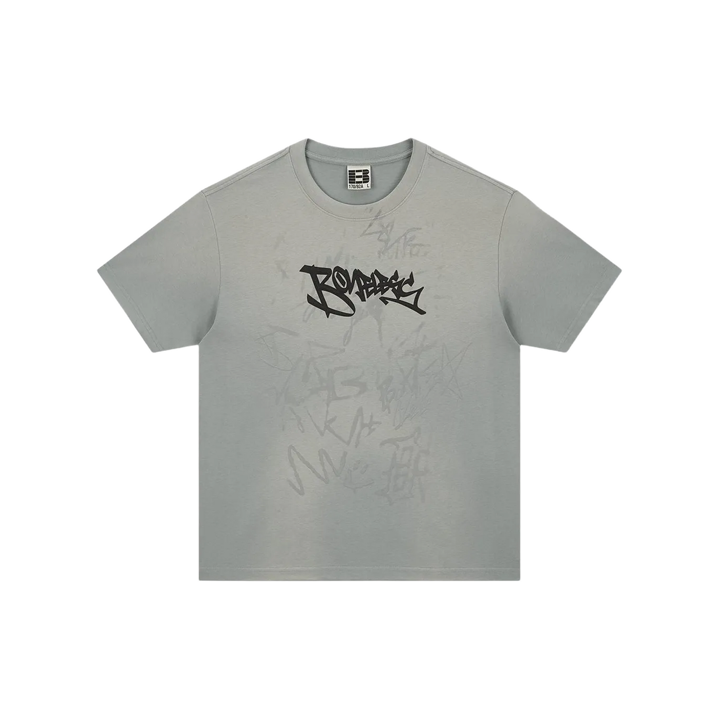 BONELESS Old Washed Graffiti Pattern Tee Light Grey (SS25)
