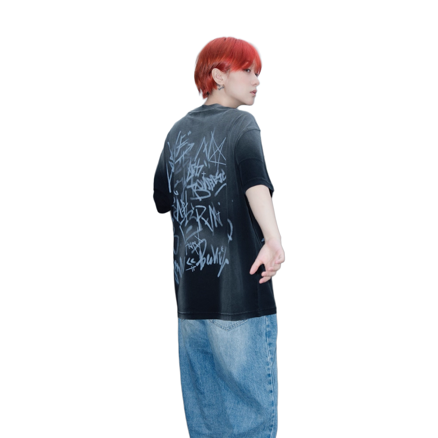 BONELESS Old Washed Graffiti Pattern Tee Washed Black (SS25)