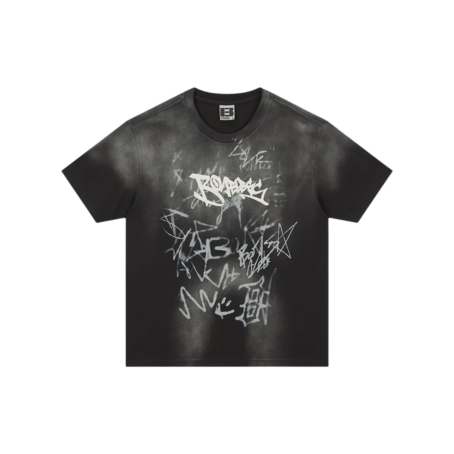 BONELESS Old Washed Graffiti Pattern Tee Washed Black (SS25)