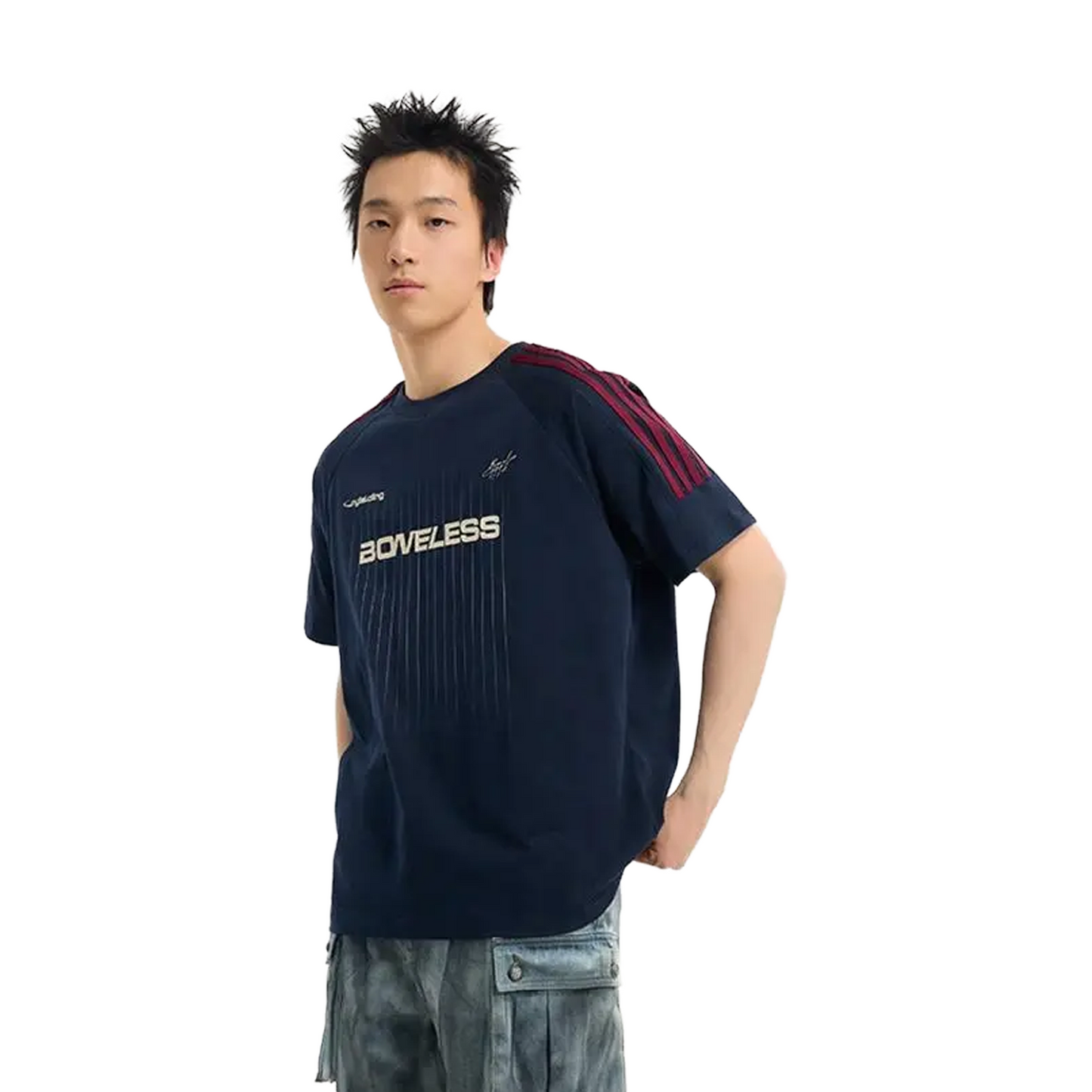 BONELESS Patchwork Ribbon Gradient Tee Navy Blue (SS25)