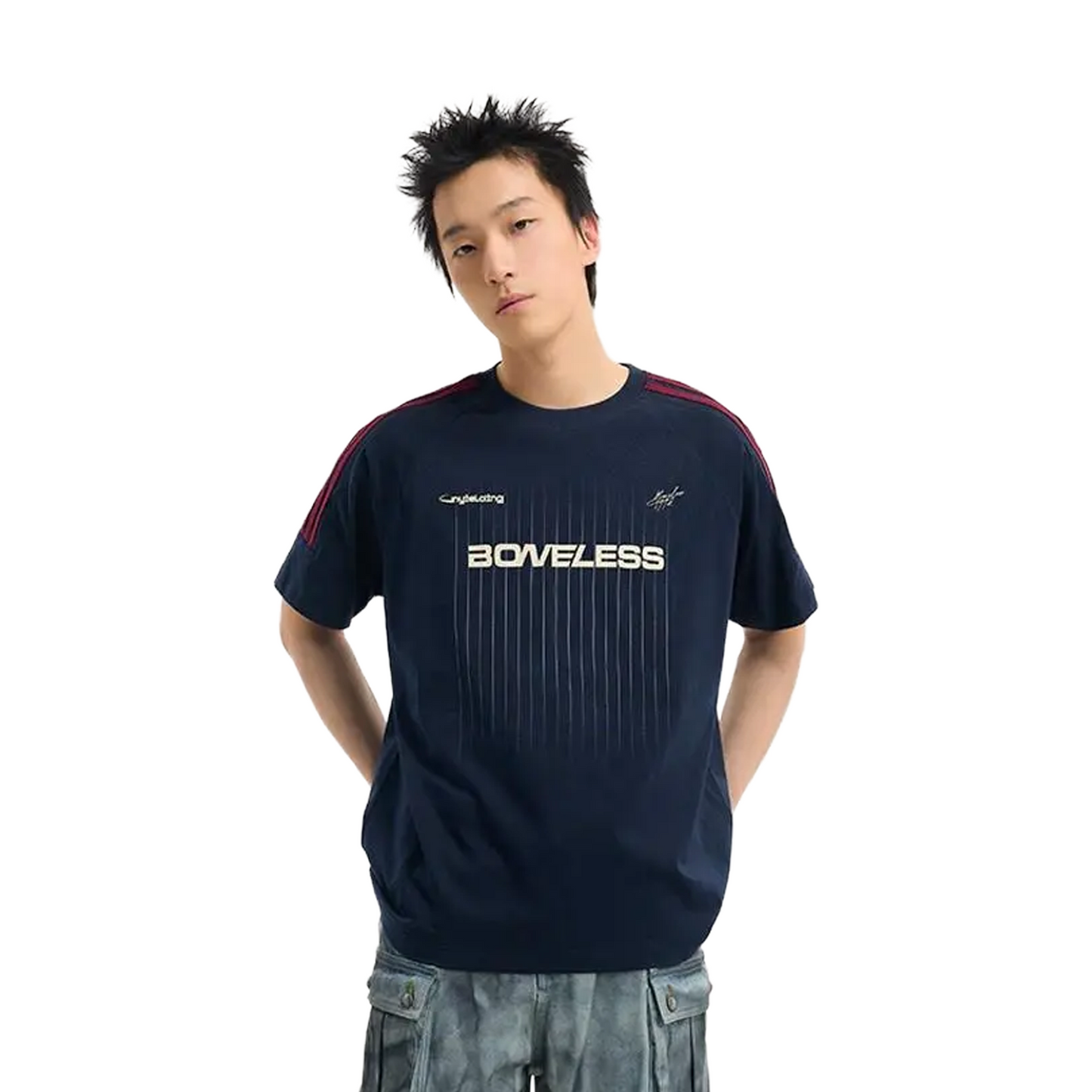 BONELESS Patchwork Ribbon Gradient Tee Navy Blue (SS25)
