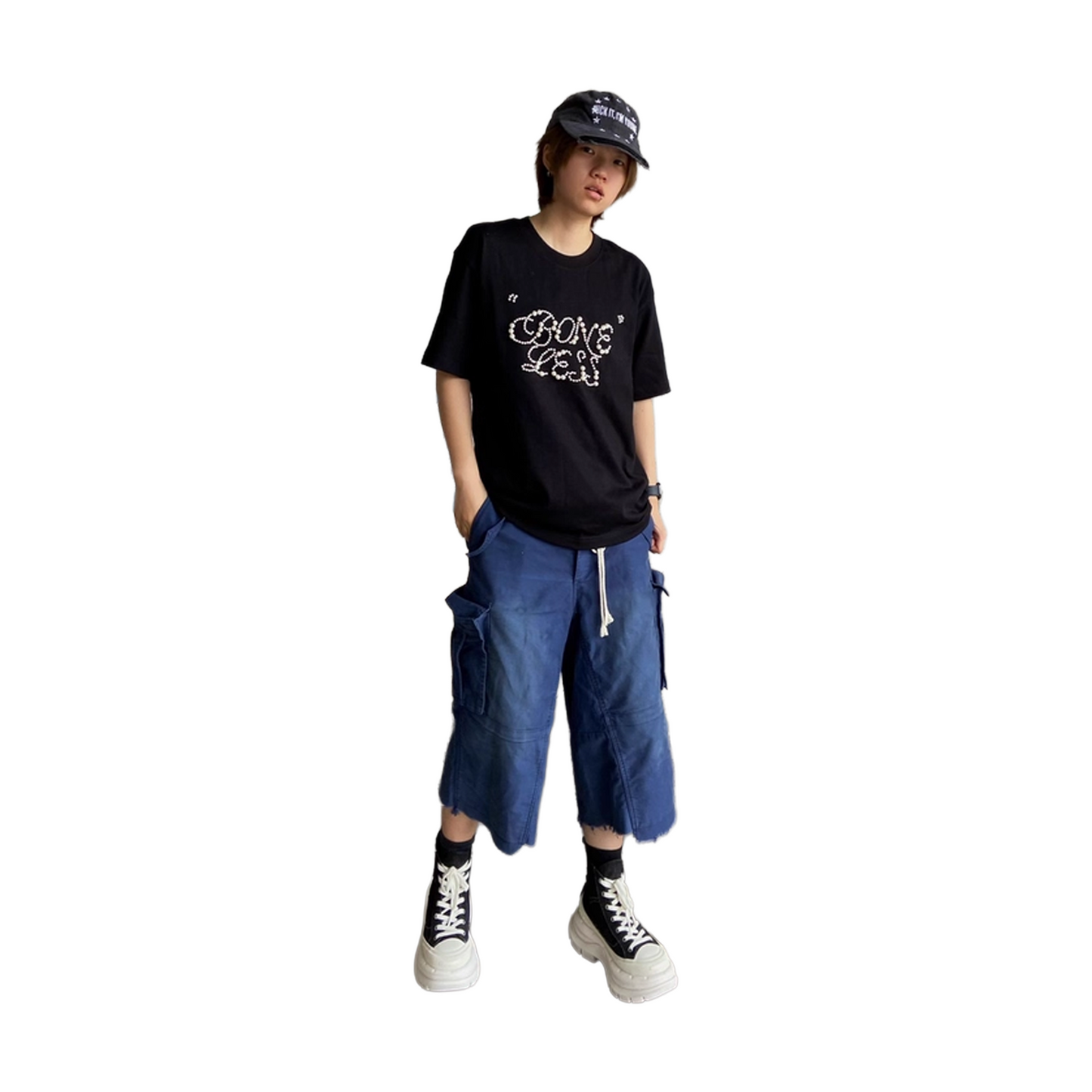 BONELESS Pearl Beaded Pure Design Short Sleeved Tee Reactive Black (SS25)