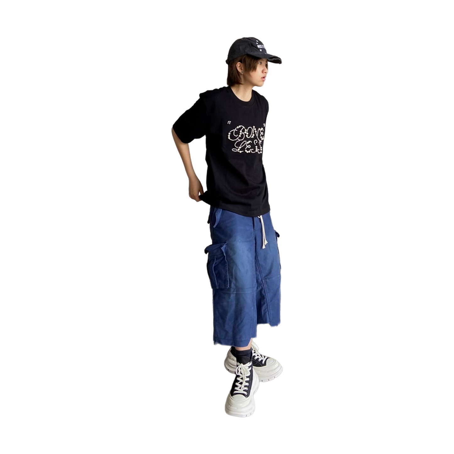 BONELESS Pearl Beaded Pure Design Short Sleeved Tee Reactive Black (SS25)