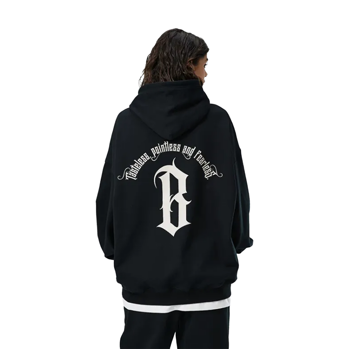 BONELESS Gothic Slogan Printed Hoodie Carbon Black (SS22)