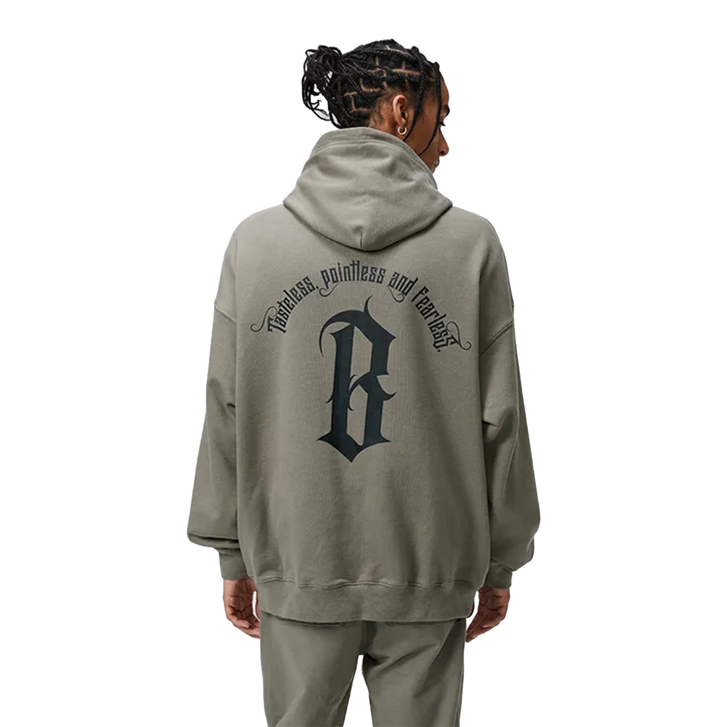 BONELESS Gothic Slogan Printed Hoodie Cement Grey (SS22)