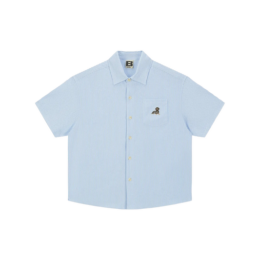 BONELESS Puppy Embroidered Striped Short Sleeved Shirt Light Blue (SS25)