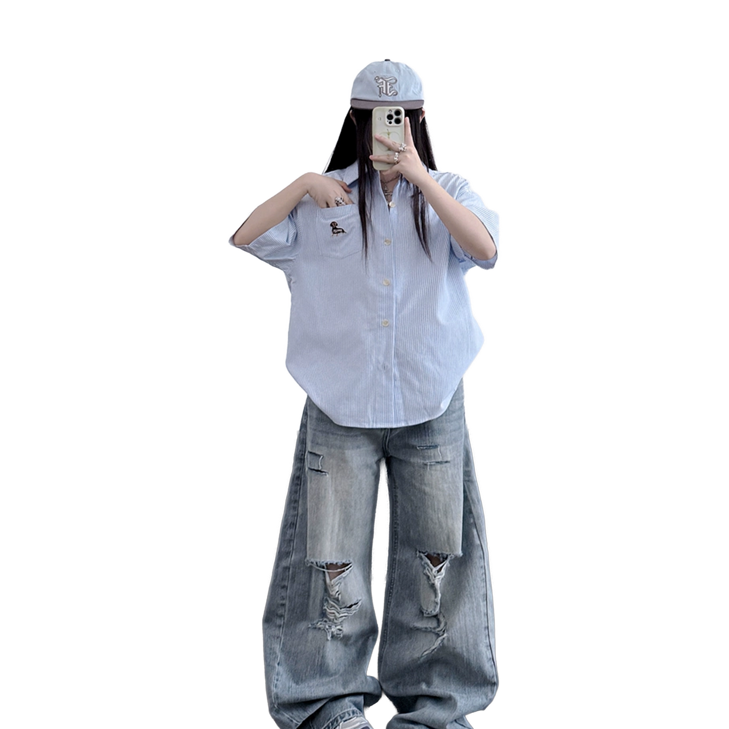 BONELESS Puppy Embroidered Striped Short Sleeved Shirt Light Blue (SS25)