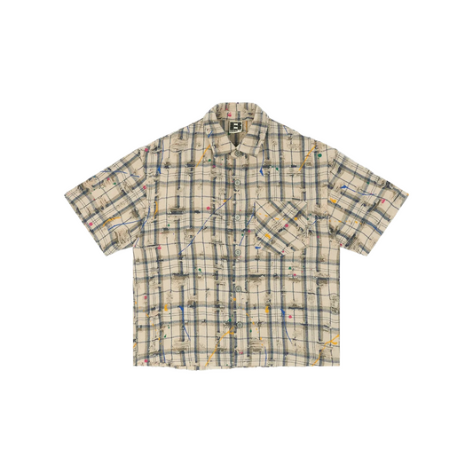 BONELESS Ragged Plaid Short Sleeved Shirt Beige (SS24)