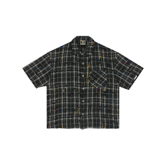 BONELESS Ragged Plaid Short Sleeved Shirt Black (SS24)