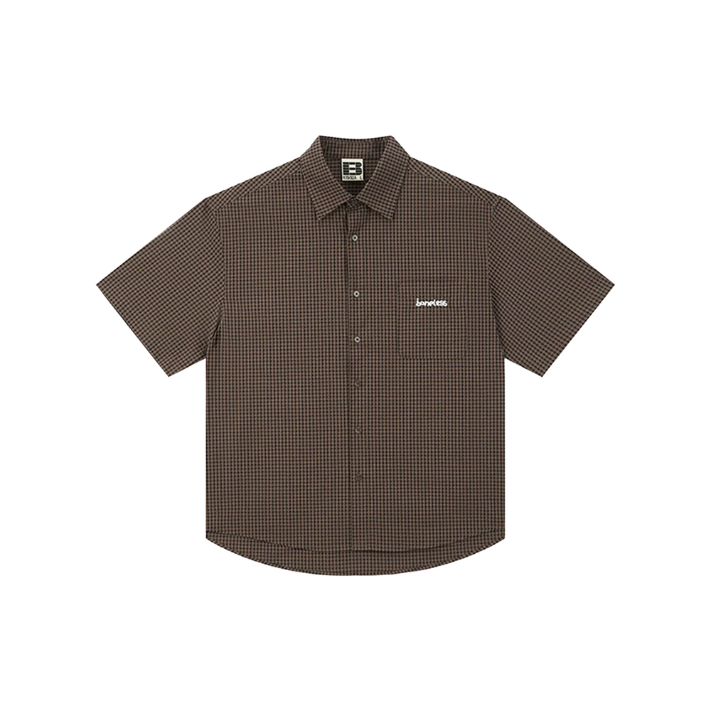 BONELESS Seersucker Plaid Shirt Dark Brown (SS25)