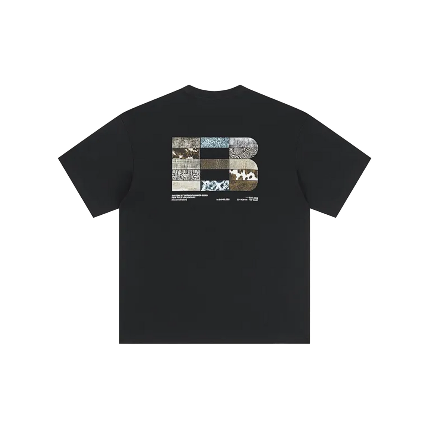 BONELESS Textured Pattern Patchwork Print S/S Tee Black (SS23)