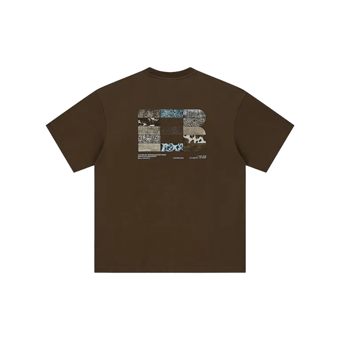 BONELESS Textured Pattern Patchwork Print S/S Tee Coffee (SS23)