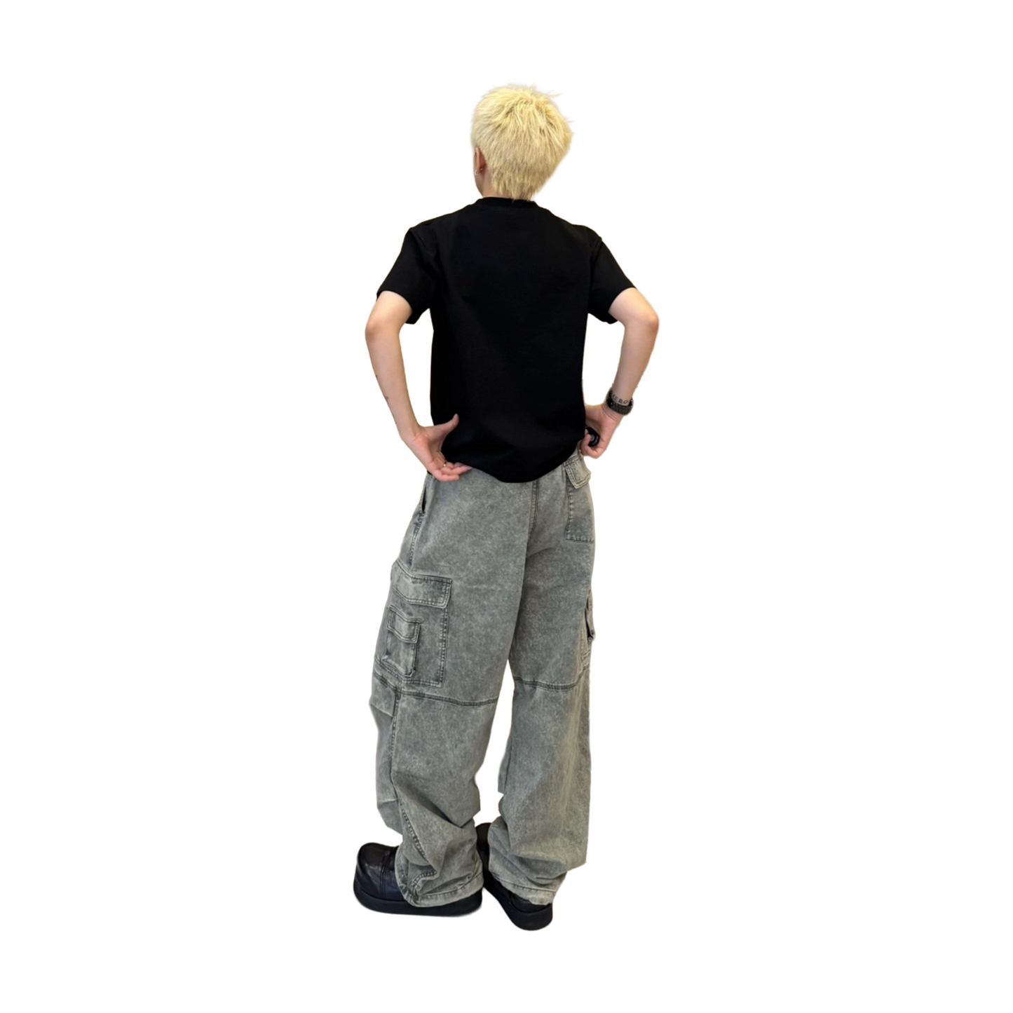 BONELESS Washed Workwear Retro Casual Trousers Grey Green (SS25)