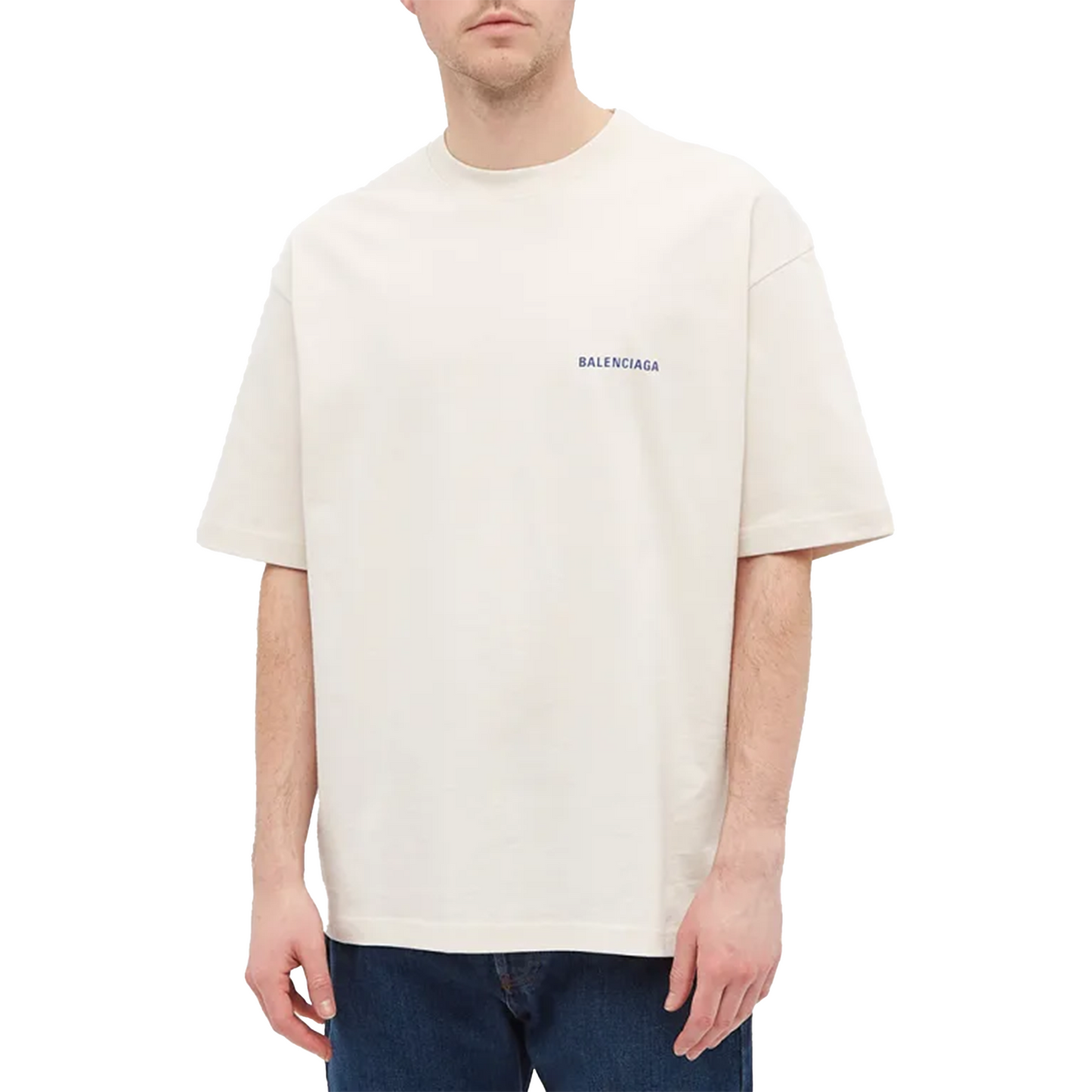 Balenciaga Badge Logo Tee Chalky White/Blue (SS21)