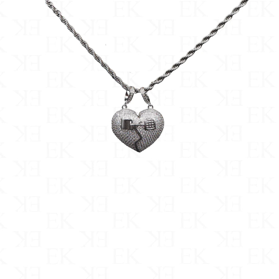 EK Collection Couple Heart Pendant Necklace Silver