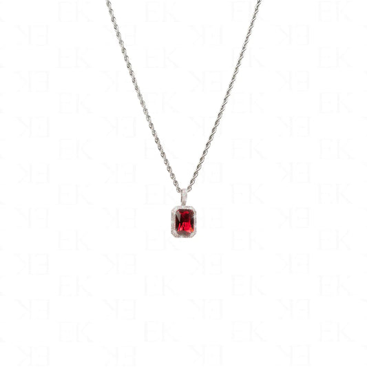 EK Collection Red Sapphire Necklace Silver