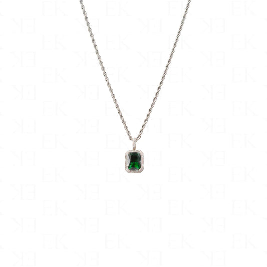 EK Collection Dark Green Sapphire Necklace Silver