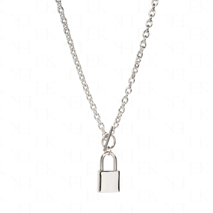 EK Collection Lock Necklace Silver