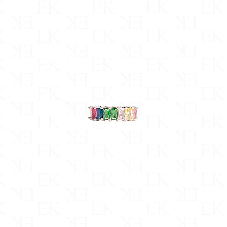 EK Collection Mini Baguette Rainbow Ring Silver
