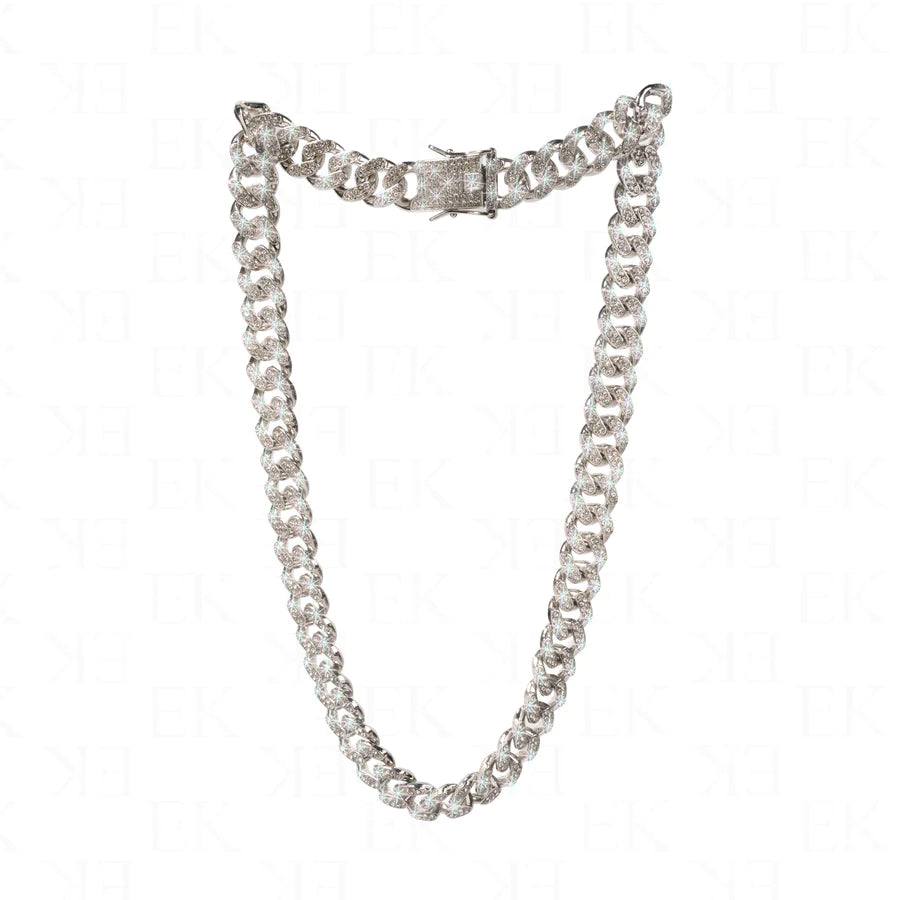 EK Collection Glass Stone Cuban Link Necklace Silver