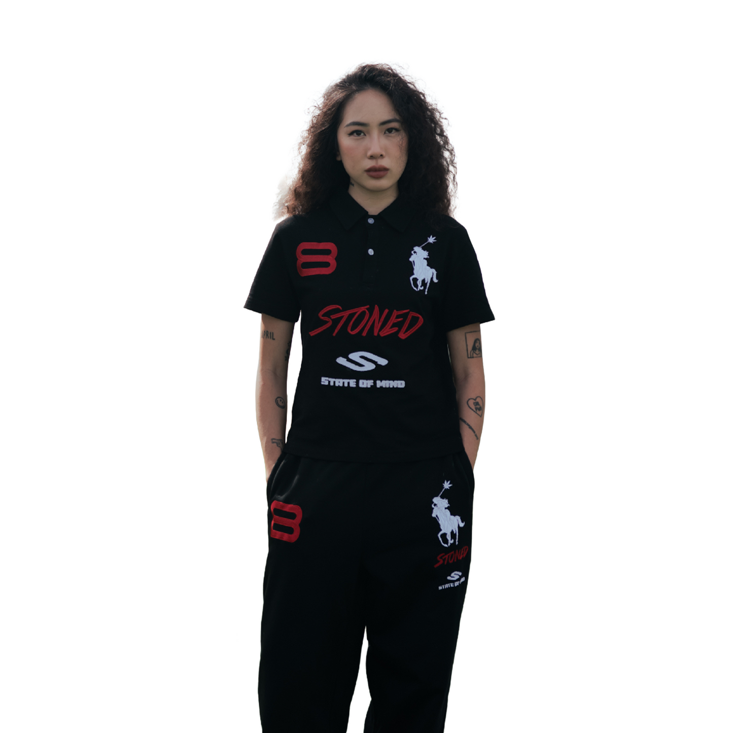 Stoned & Co ® Dark Horse: Eight Women Polo Shirt Black (SS26)