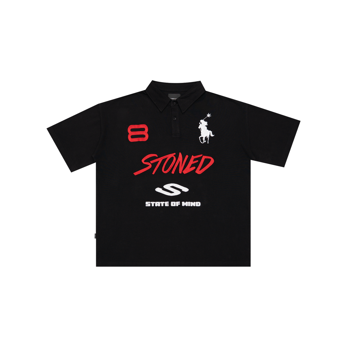 Stoned & Co ® Dark Horse: Eight Men Polo Shirt Black (SS26)