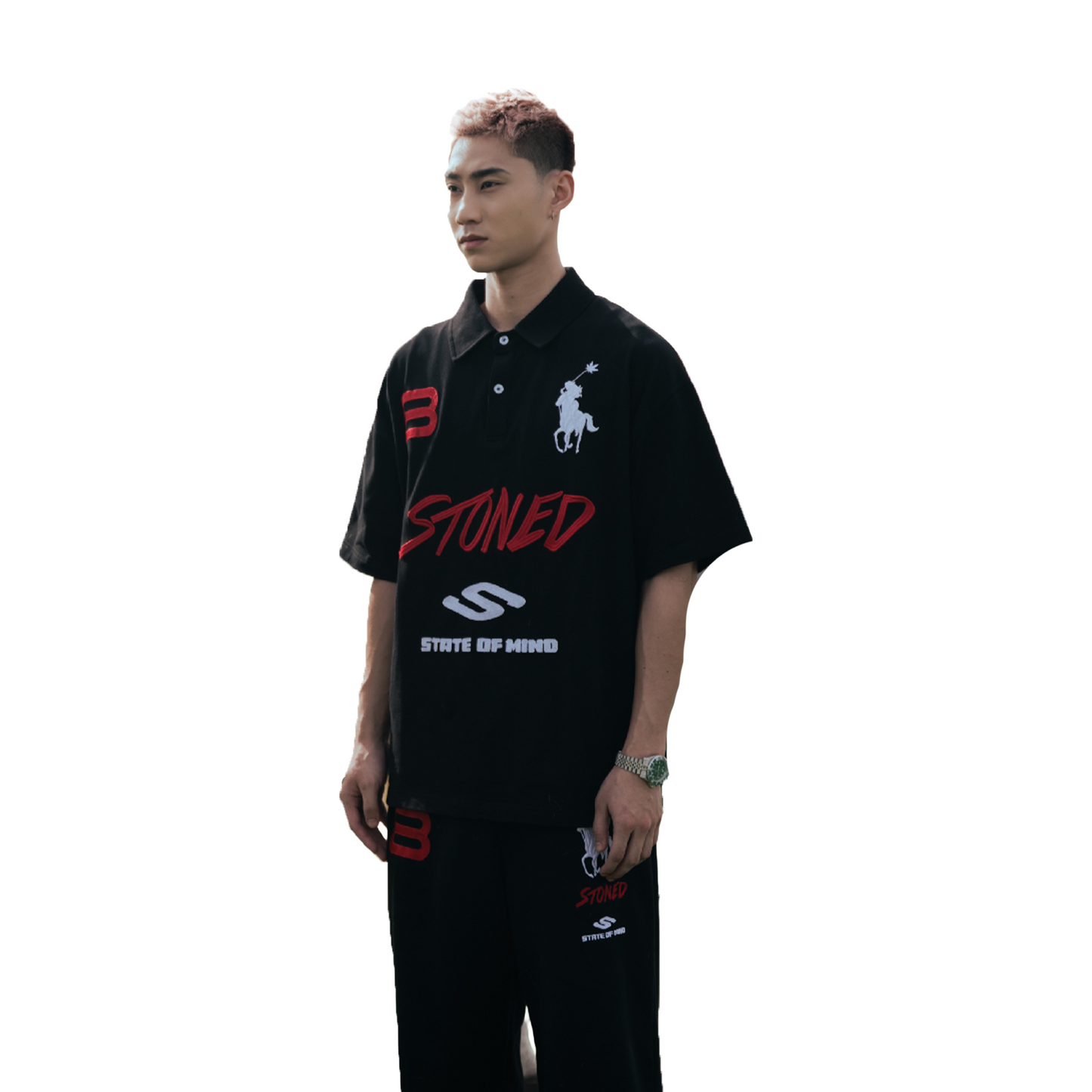 Stoned & Co ® Dark Horse: Eight Men Polo Shirt Black (SS26)