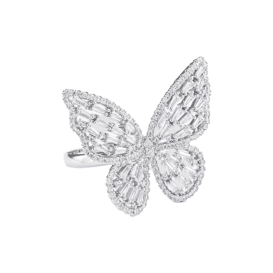 EK Collection Emerald Butterfly Ring Silver