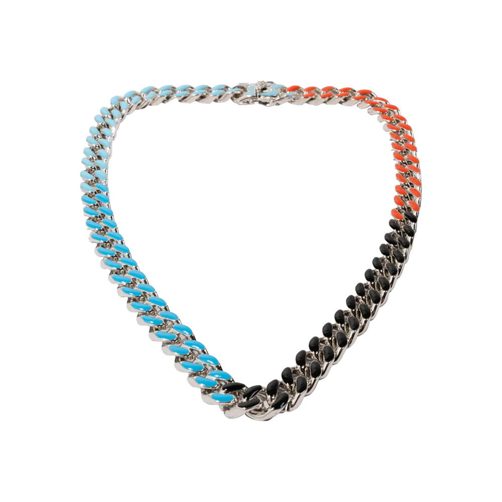 EK Collection Four Tone Cuban Necklace Silver (SS25)